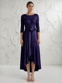 A Line/Princess Round Neck Elegant Mother of the Bride Dresses with Bow