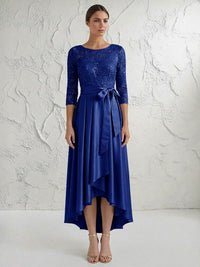 A Line/Princess Round Neck Elegant Mother of the Bride Dresses with Bow