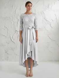 A Line/Princess Round Neck Elegant Mother of the Bride Dresses with Bow