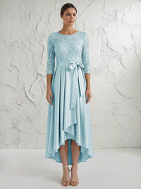 A Line/Princess Round Neck Elegant Mother of the Bride Dresses with Bow