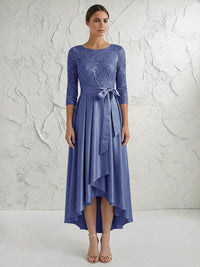 A Line/Princess Round Neck Elegant Mother of the Bride Dresses with Bow