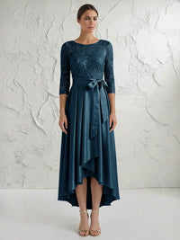 A Line/Princess Round Neck Elegant Mother of the Bride Dresses with Bow