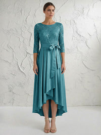 A Line/Princess Round Neck Elegant Mother of the Bride Dresses with Bow