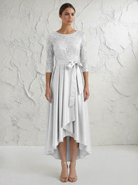 A Line/Princess Round Neck Elegant Mother of the Bride Dresses with Bow