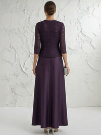 A Line/Princess Square Neck 3/4 Sleeve Mother of the Bride Dresses with Lace Appliques