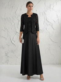 A Line/Princess Square Neck 3/4 Sleeve Mother of the Bride Dresses with Lace Appliques