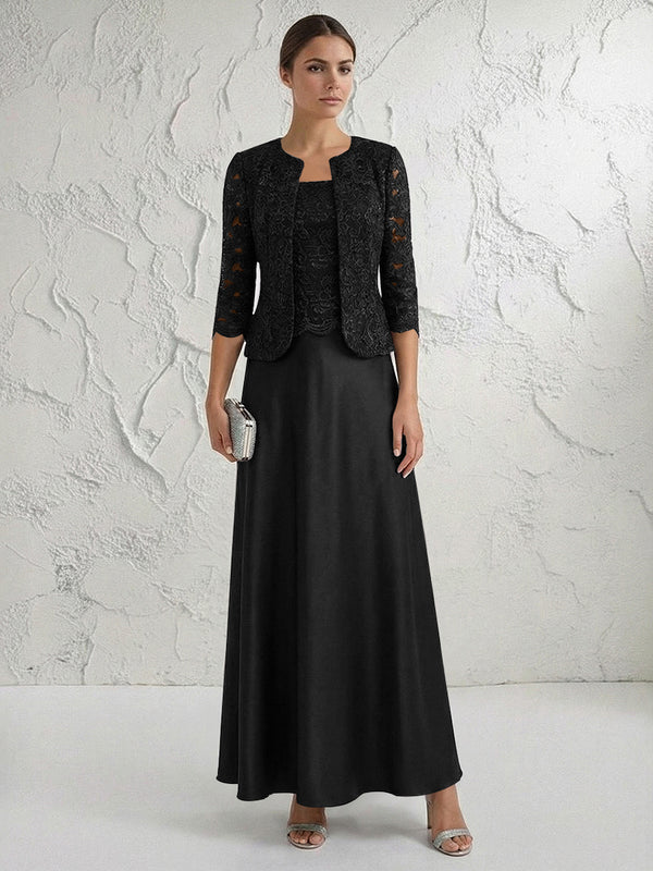 A Line/Princess Square Neck 3/4 Sleeve Mother of the Bride Dresses with Lace Appliques