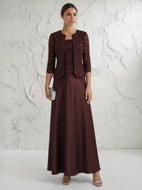 A Line/Princess Square Neck 3/4 Sleeve Mother of the Bride Dresses with Lace Appliques