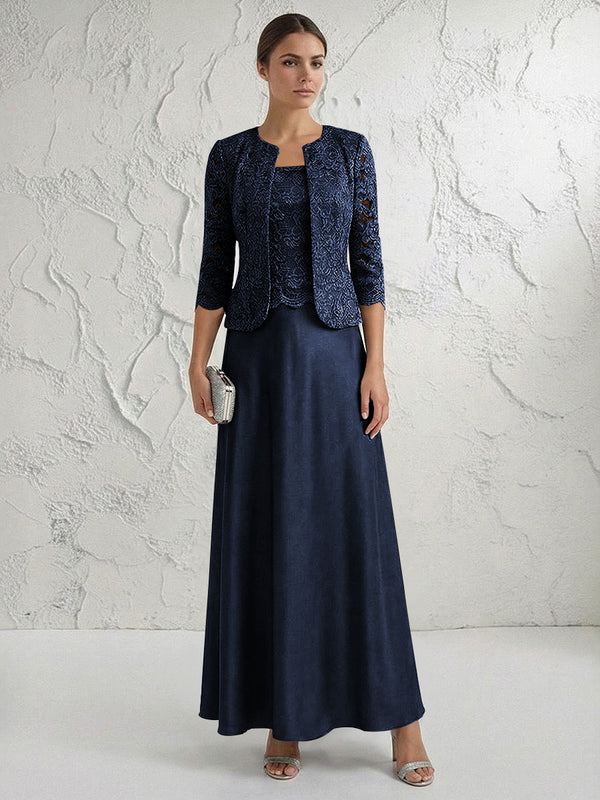 A Line/Princess Square Neck 3/4 Sleeve Mother of the Bride Dresses with Lace Appliques
