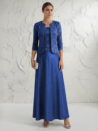 A Line/Princess Square Neck 3/4 Sleeve Mother of the Bride Dresses with Lace Appliques