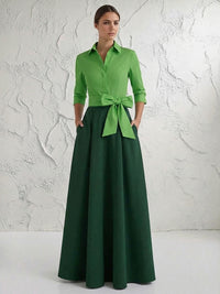 A Line/Princess 3/4 Sleeve Long Pleated Mother of the Bride Dresses with Bow