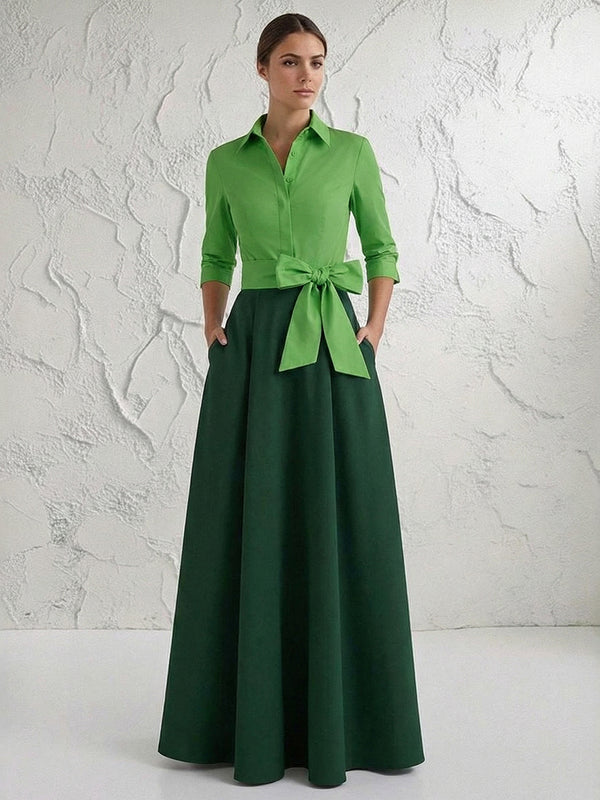 A Line/Princess 3/4 Sleeve Long Pleated Mother of the Bride Dresses with Bow
