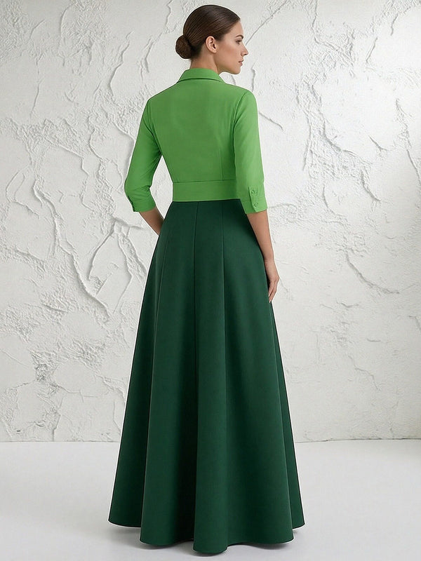 A Line/Princess 3/4 Sleeve Long Pleated Mother of the Bride Dresses with Bow