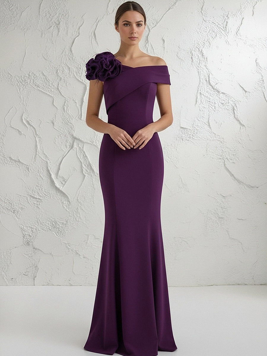 Mermaid Off Shoulder Sleeveless Floor Length Mother of the Bride Dresses with Flower