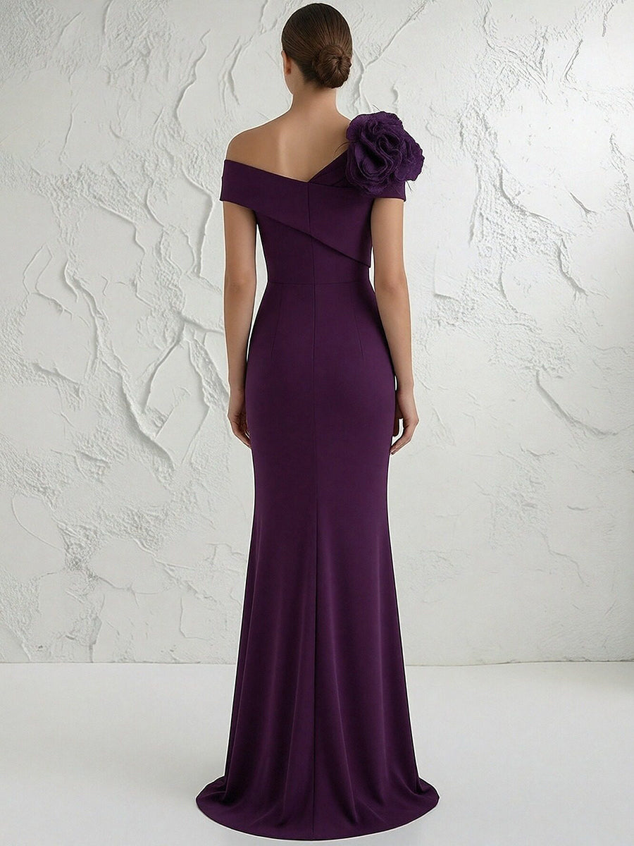 Mermaid Off Shoulder Sleeveless Floor Length Mother of the Bride Dresses with Flower