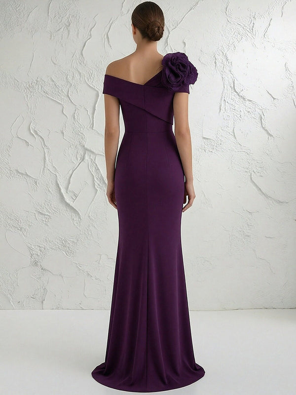 Mermaid Off Shoulder Sleeveless Floor Length Mother of the Bride Dresses with Flower
