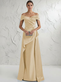 A Line Off Shoulder Floor Length Ruched Mother of the Bride Dresses