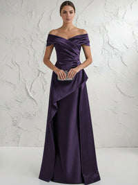 A Line Off Shoulder Floor Length Ruched Mother of the Bride Dresses