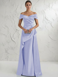 A Line Off Shoulder Floor Length Ruched Mother of the Bride Dresses
