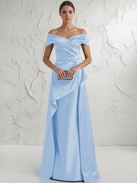 A Line Off Shoulder Floor Length Ruched Mother of the Bride Dresses