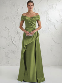 A Line Off Shoulder Floor Length Ruched Mother of the Bride Dresses