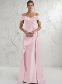A Line Off Shoulder Floor Length Ruched Mother of the Bride Dresses