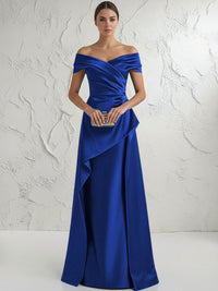 A Line Off Shoulder Floor Length Ruched Mother of the Bride Dresses