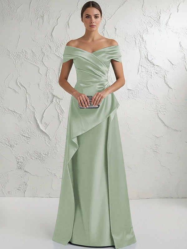 A Line Off Shoulder Floor Length Ruched Mother of the Bride Dresses