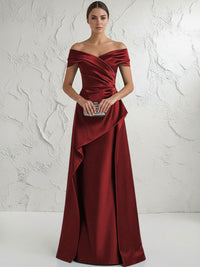 A Line Off Shoulder Floor Length Ruched Mother of the Bride Dresses
