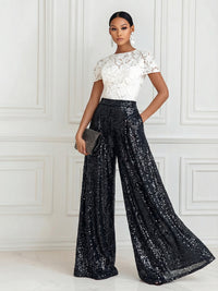 Jumpsuit Scoop Neck Lace Short Sleeve Mother of the Bride Dresses