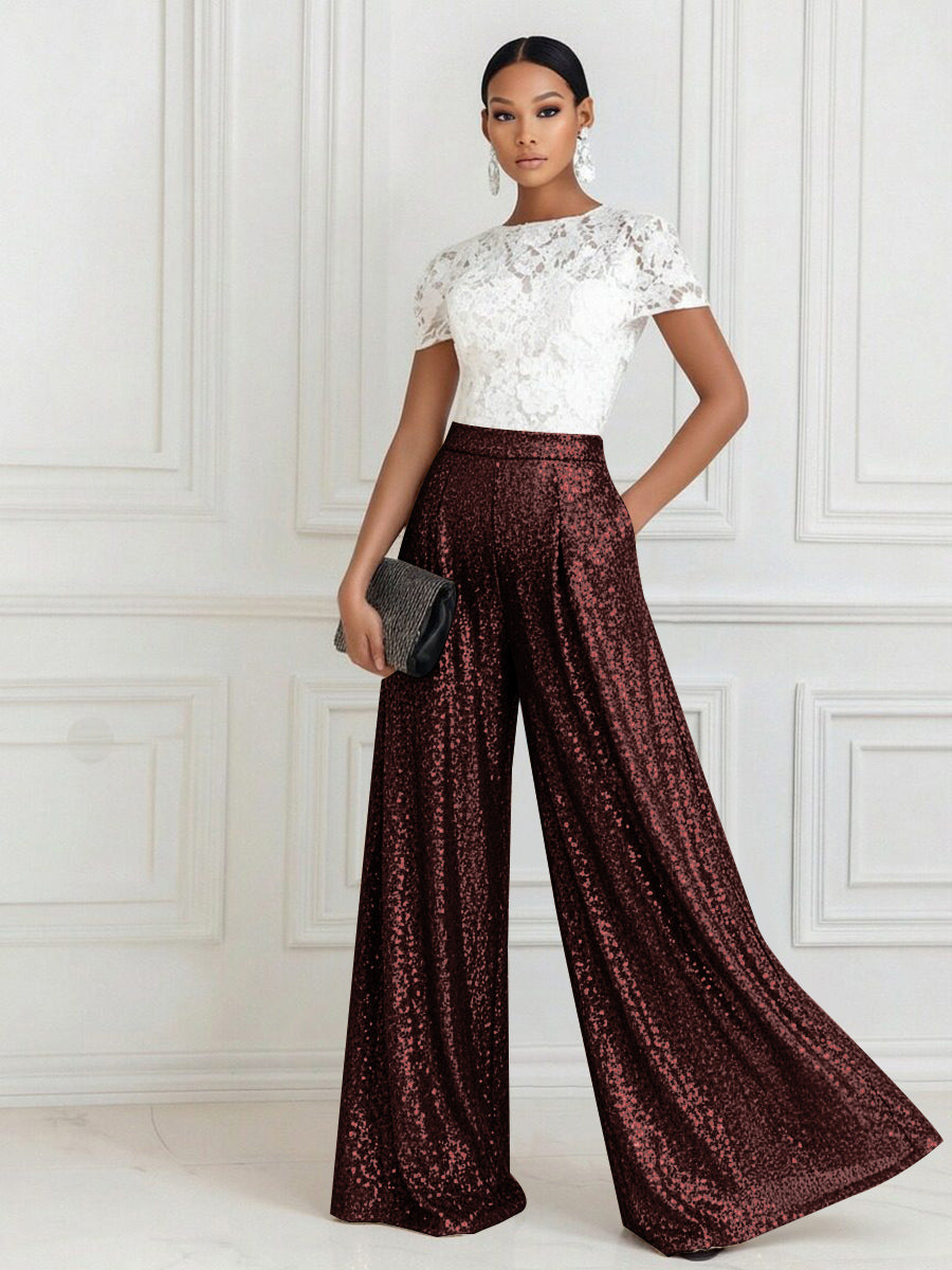 Jumpsuit Scoop Neck Lace Short Sleeve Mother of the Bride Dresses