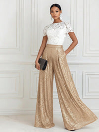 Jumpsuit Scoop Neck Lace Short Sleeve Mother of the Bride Dresses