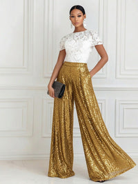 Jumpsuit Scoop Neck Lace Short Sleeve Mother of the Bride Dresses