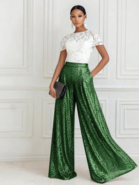 Jumpsuit Scoop Neck Lace Short Sleeve Mother of the Bride Dresses