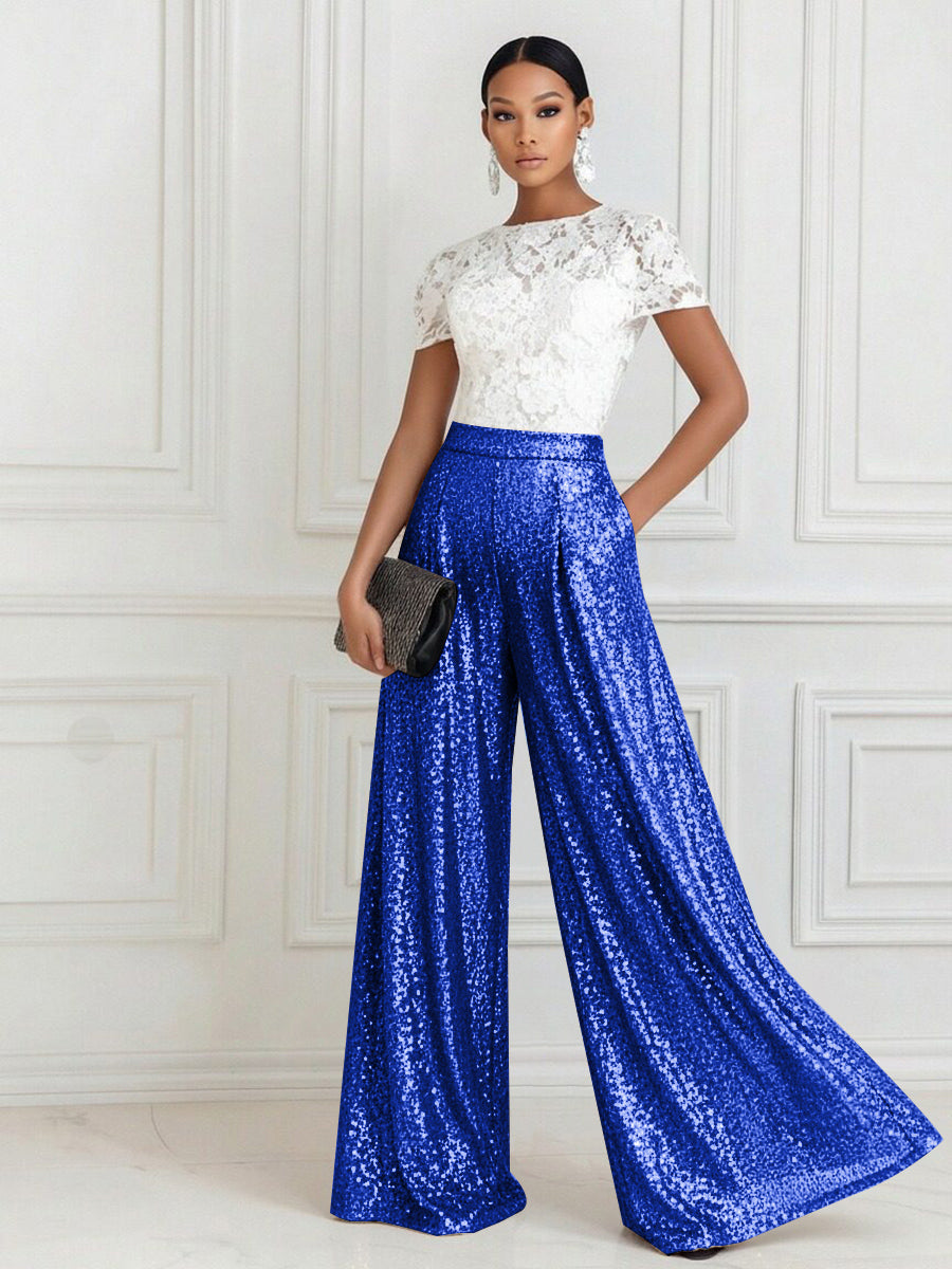 Jumpsuit Scoop Neck Lace Short Sleeve Mother of the Bride Dresses
