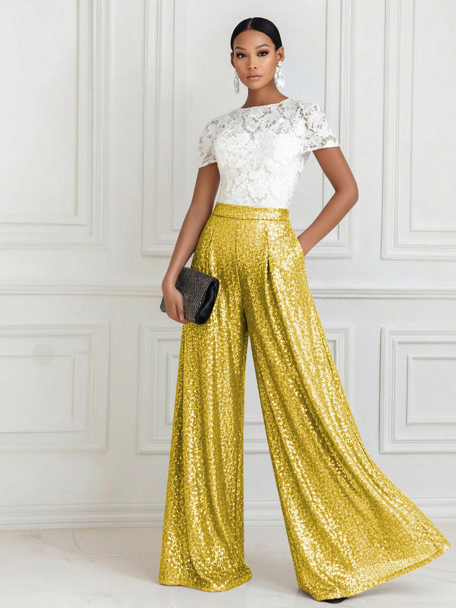Jumpsuit Scoop Neck Lace Short Sleeve Mother of the Bride Dresses