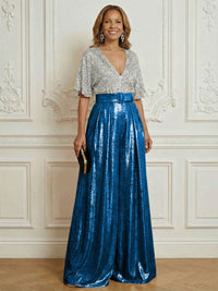Jumpsuit V Neck Half Sleeve Sequined Floor Length Mother of the Bride Dresses