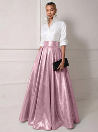 A Line Shirt Collar Half Sleeve Long Elegant Mother of the Bride Dresses with Pleats
