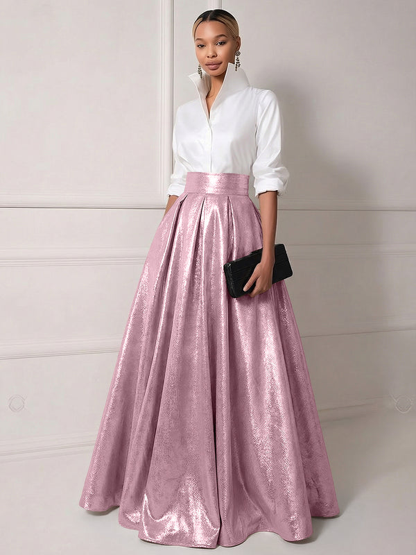 A Line Shirt Collar Half Sleeve Long Elegant Mother of the Bride Dresses with Pleats