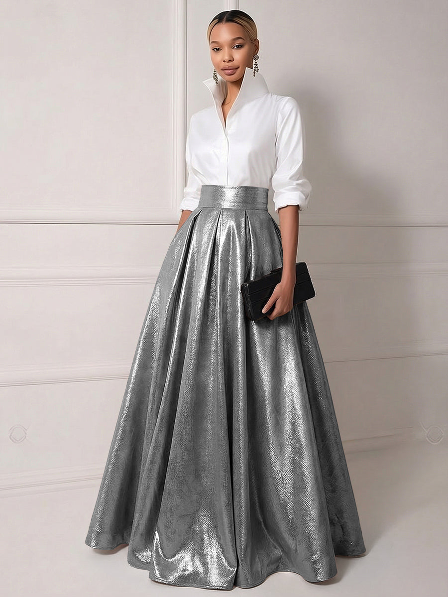A Line Shirt Collar Half Sleeve Long Elegant Mother of the Bride Dress – Shirees