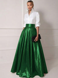 A Line Shirt Collar Half Sleeve Long Elegant Mother of the Bride Dresses with Pleats