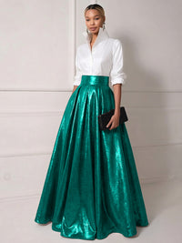 A Line Shirt Collar Half Sleeve Long Elegant Mother of the Bride Dresses with Pleats