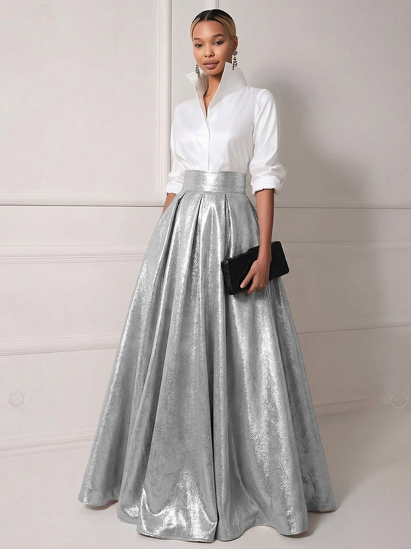 A Line Shirt Collar Half Sleeve Long Elegant Mother of the Bride Dresses with Pleats