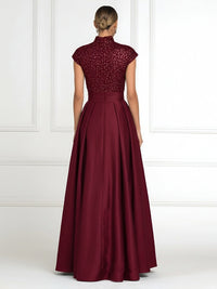 A Line/Princess Stand Collar Short Sleeve Long Elegant Mother of the Bride Dresses