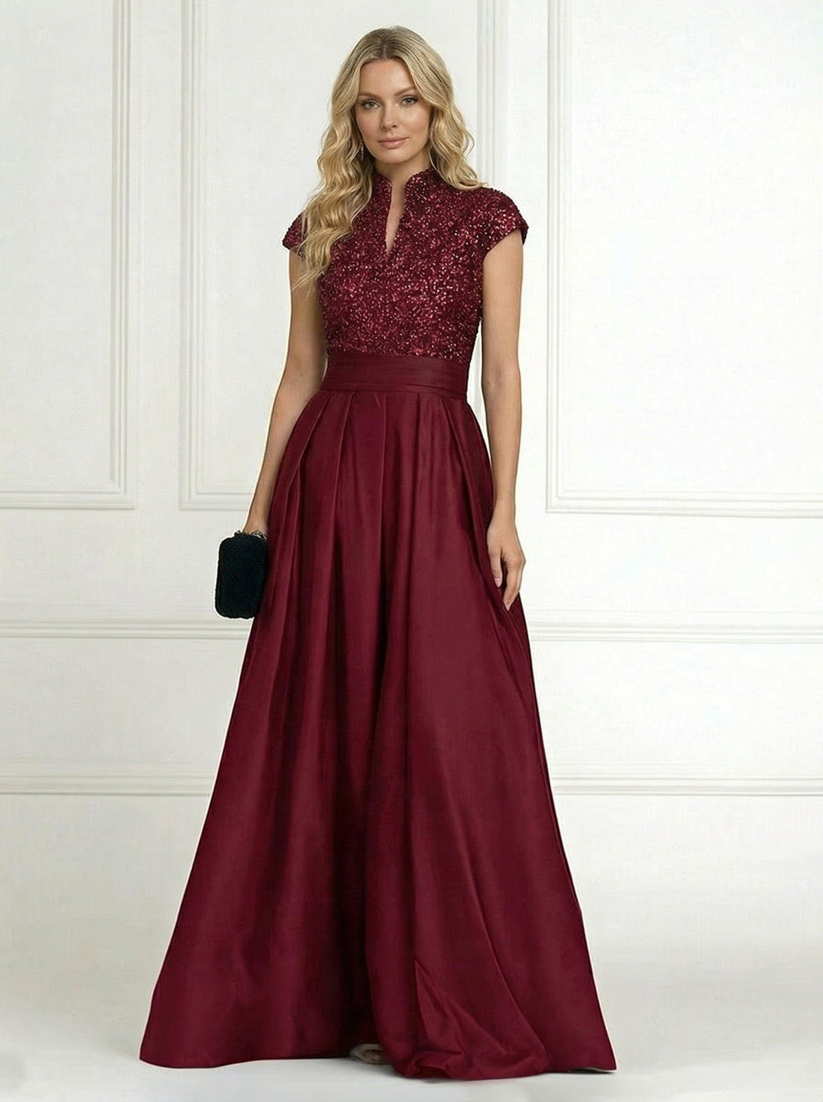 Shirees Brown A Line/Princess Stand Collar Short Sleeve Long Elegant Mother of the Bride Dresses 2026 Shirees Brown A Line/Princess Stand Collar Short Sleeve Long Elegant Mother of the Bride Dresses 2026