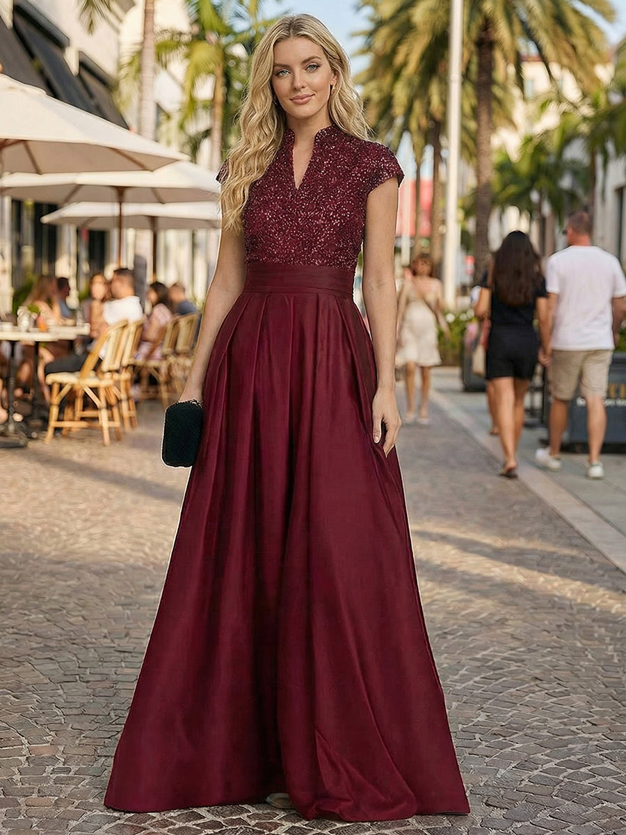 Shirees Brown A Line/Princess Stand Collar Short Sleeve Long Elegant Mother of the Bride Dresses 2026 Shirees Brown A Line/Princess Stand Collar Short Sleeve Long Elegant Mother of the Bride Dresses 2026