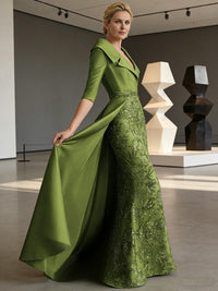 Sheath V Neck 3/4 Sleeve Sequined Mother of the Bride Dresses with Appliques
