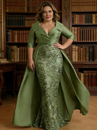 Sheath V Neck 3/4 Sleeve Sequined Mother of the Bride Dresses with Appliques