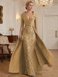 Sheath V Neck 3/4 Sleeve Sequined Mother of the Bride Dresses with Appliques