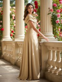 A-Line Scoop Neck Ruched Floor-Length Mother of the Bride Dresses with Ruffle